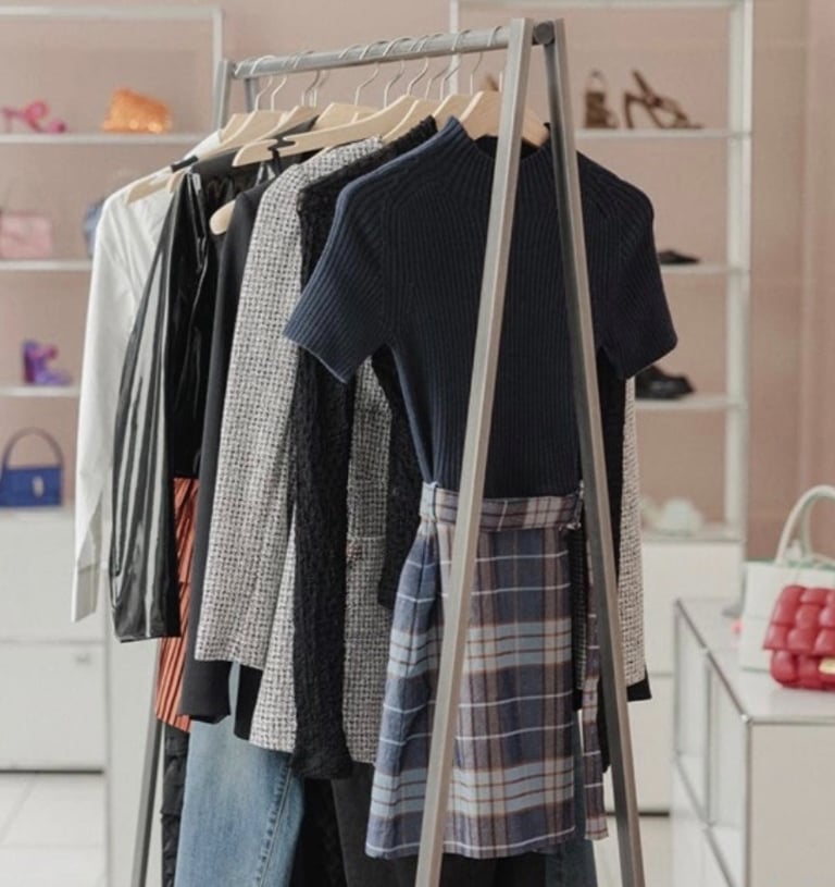 a rack of clothes hanging on a clothes rack