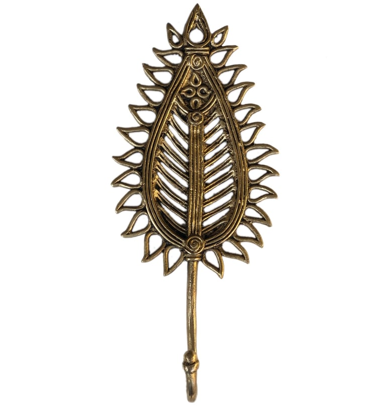 a decorative metal hook hook with a leaf design