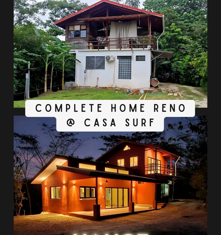Before and after image of spectacular home renovation in samara guanacaste