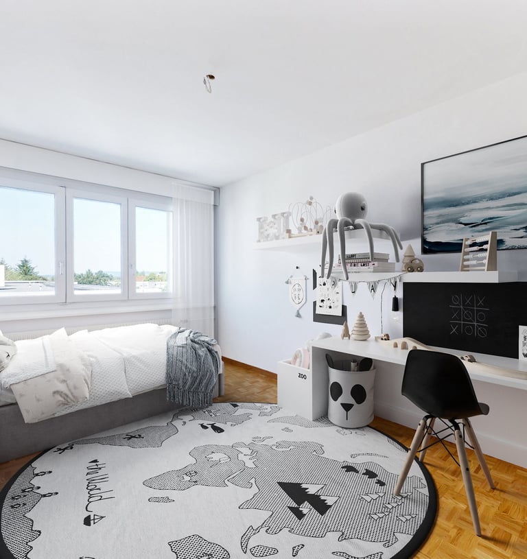 Schlafzimmer mit virtueller Möblierung