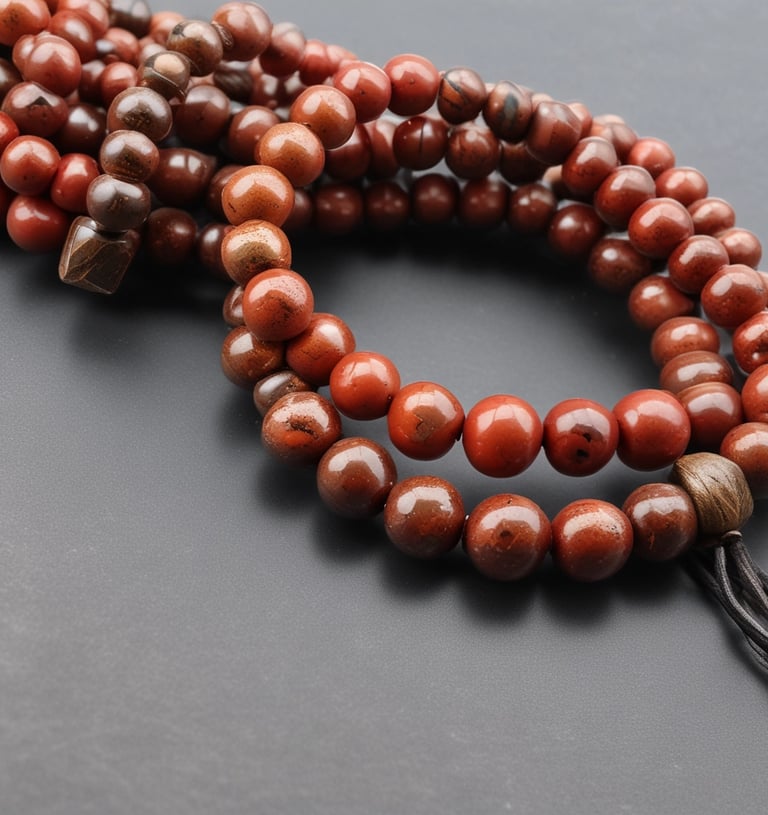 Vibrant jasper beads arranged artistically arranged.