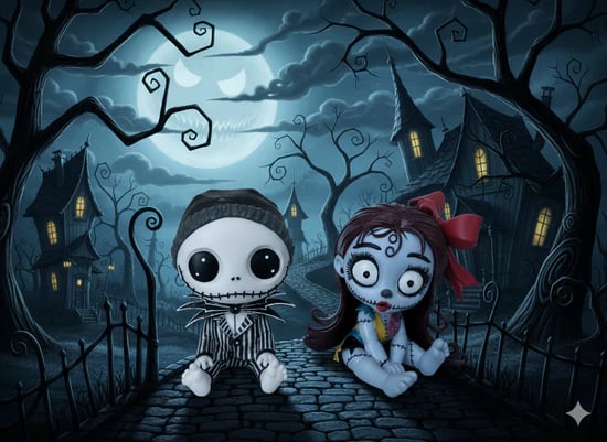 Jack Skellington and Sally baby style character figures