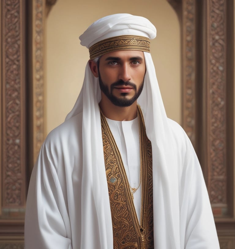 A neatly pressed jubba hanging on a minimalist wooden hanger against a cream-colored wall, evoking calm and tradition
