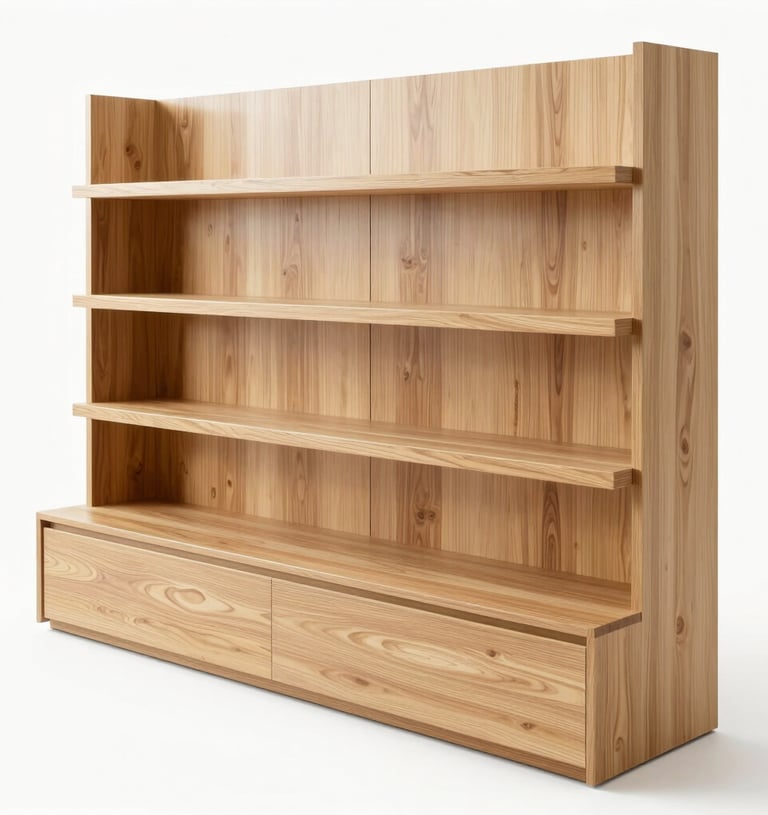 A sleek retail display unit showcasing products in a bright boutique setting.