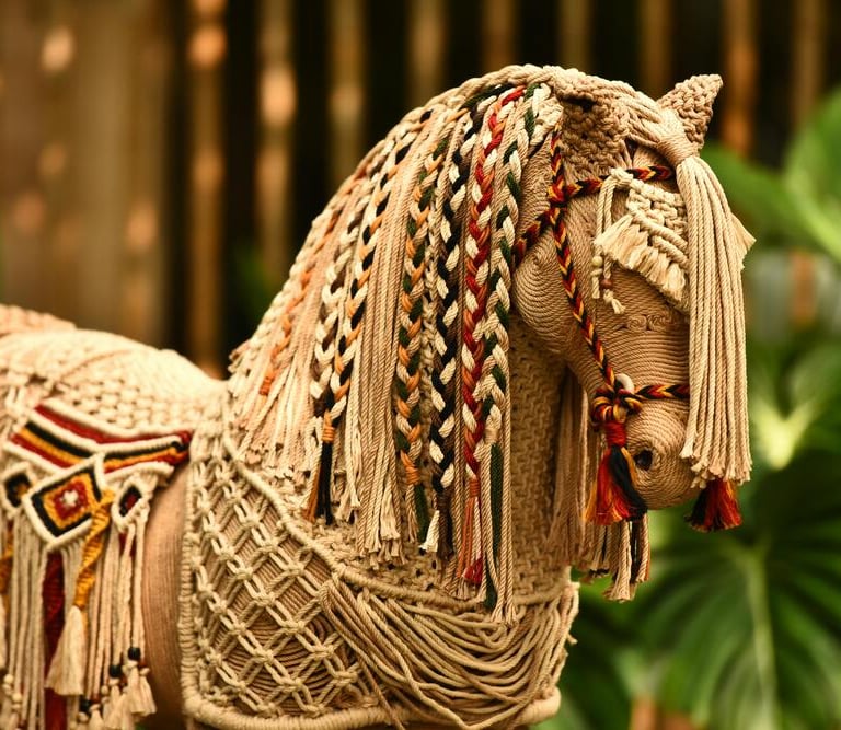 caballo tejido con macramé a mano 