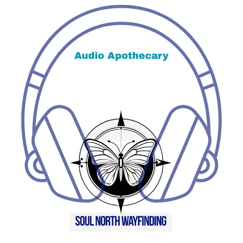 Audio Apothecary logo featuring purple headphones and a butterfly compass for Soul North Wayfinding.