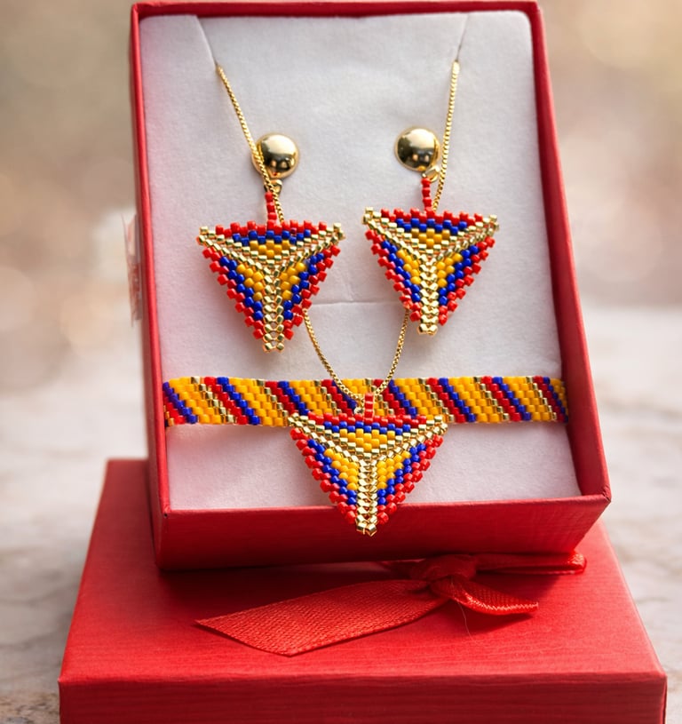 Collar con aretes y pulsera estilo colombiano