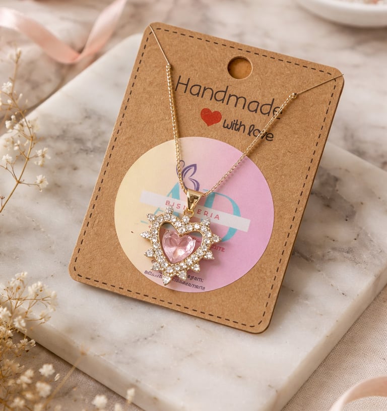 Collar de corazonistas rosado con terminaciónes en dorado y plateado