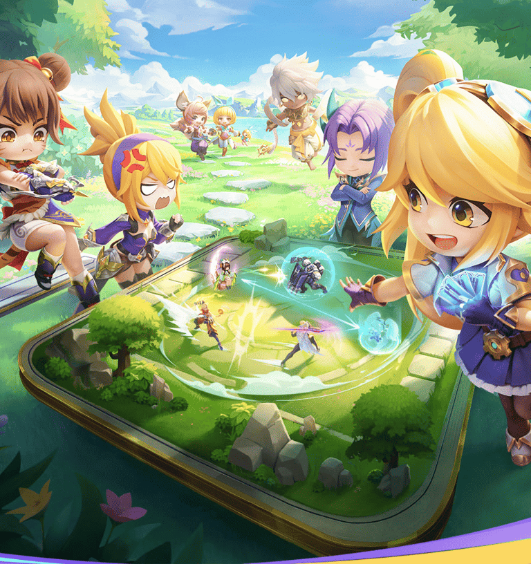 Imagem do jogo Magic Chess Go Go com WanWan, layla e um tabuleiro