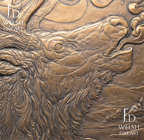 Bugler on the Ridge - Bugling Elk - Bronze relief sculpture - Jeremiah D Welsh