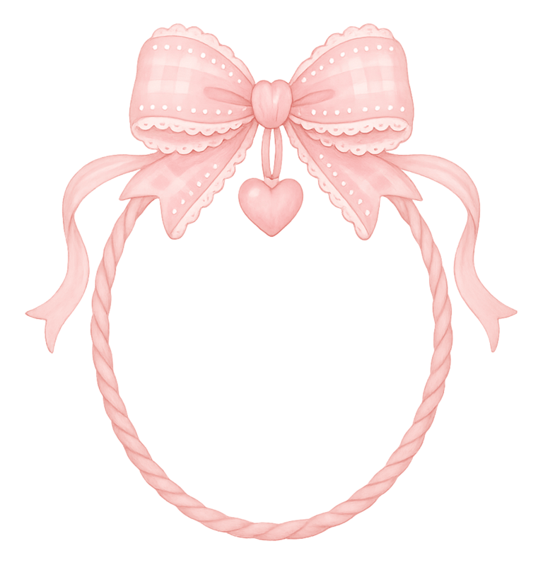 a pink bow with a heart shaped bow