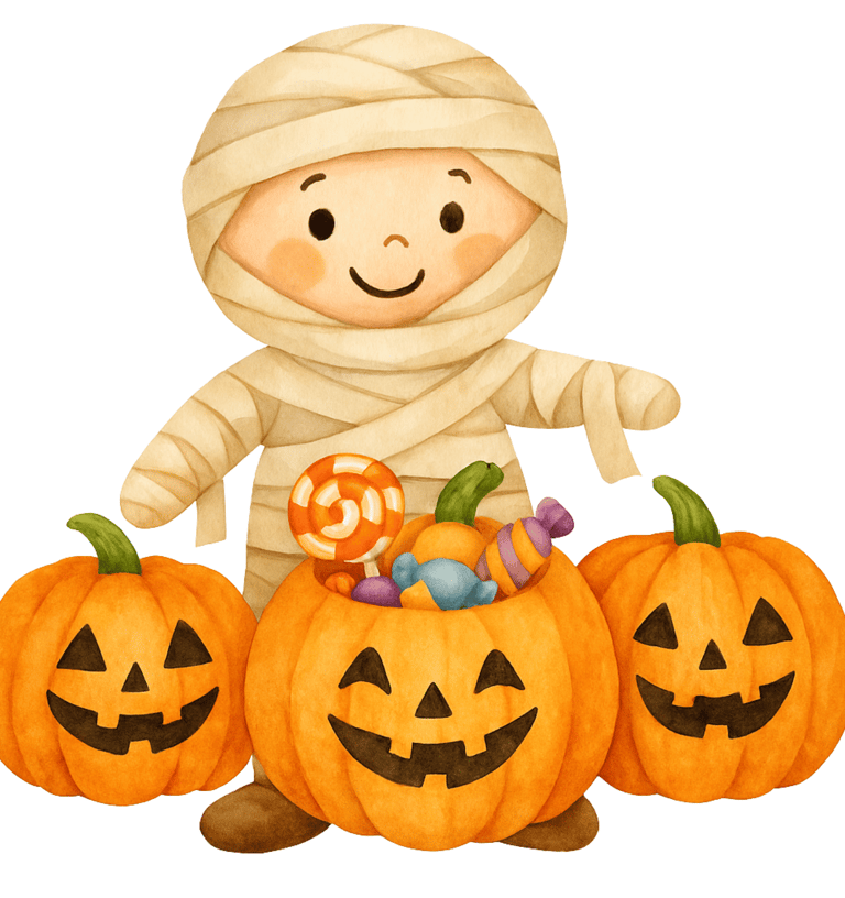 a little boy dressed in a mummy mummy costume