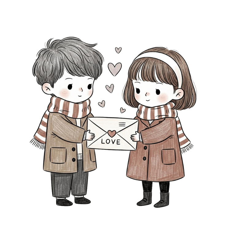 a boy and girl holding a letter love