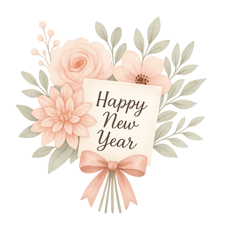 a happy new year's greeting card with flowers