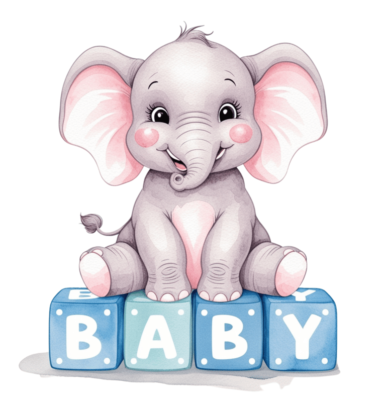 a baby elephant sitting on top of a block of blocks