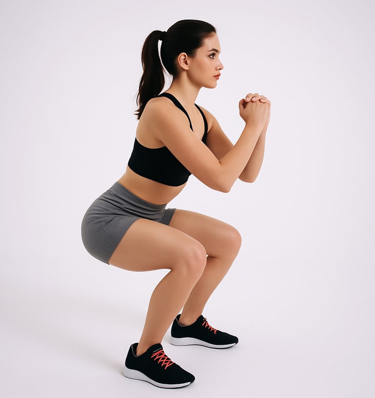 a woman doing squats without any extra weights