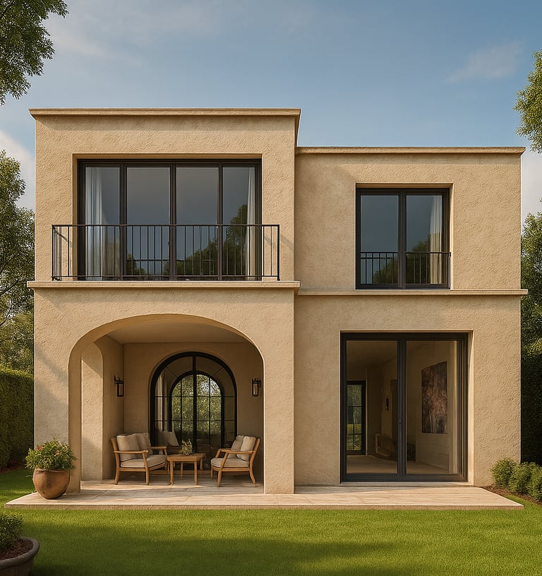 Moderne Villa mit Loggia und Rundbogen