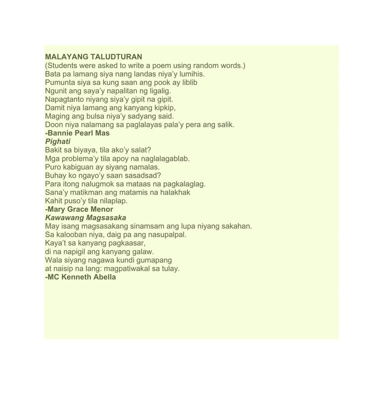 malayang taludturan free verse