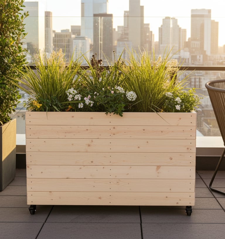 large wooden planter box made from natural wood tall narrow plan pot with plantse from wood plant box on legs