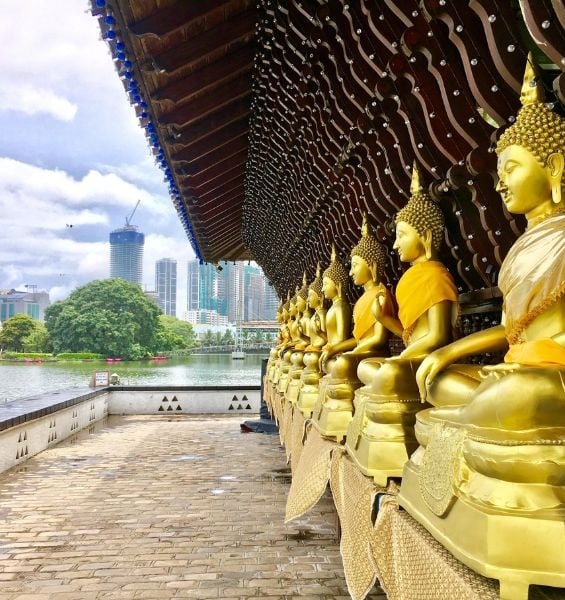 Estátua de Buda dourado em Colombo, Sri Lanka, atração cultural de escala em cruzeiros pela Ásia