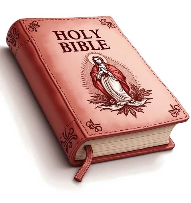 Old leather Bible book cover with picture of Mary.