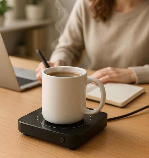 36W coffee mug warmer with temperature display for keeping drinks warm on a desk