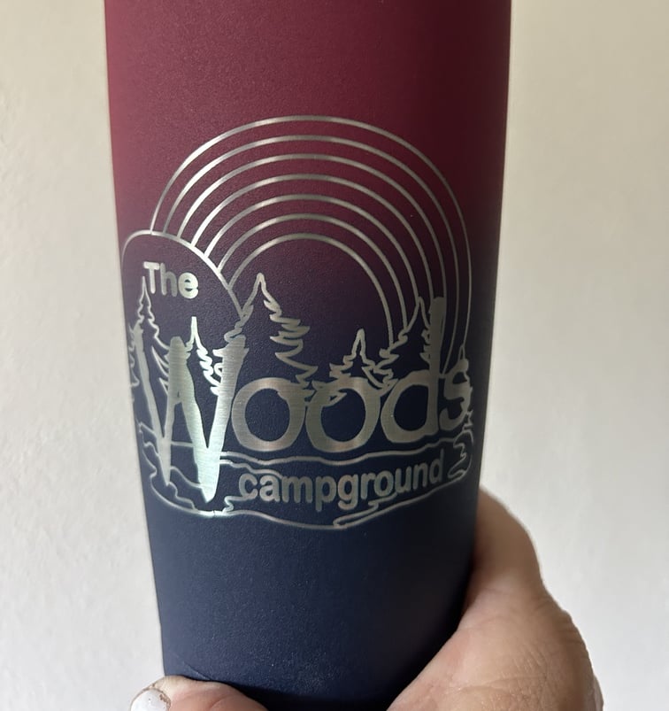 laser engraved drink tumbler with campground logo
