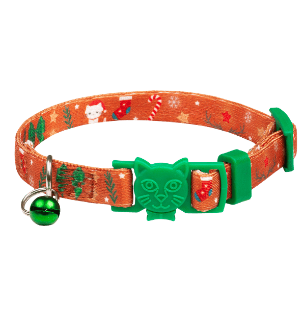 Pawnest® Cinnameow cat collar – festive orange Christmas design, eco-friendly for cat.