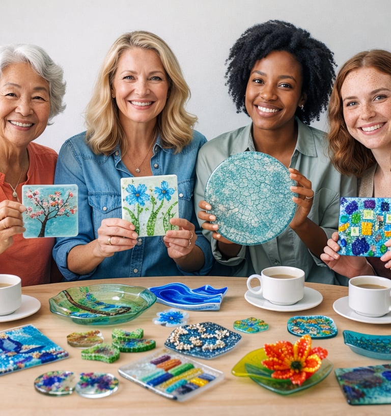 Glass Chatt participants sharing their fused glass work