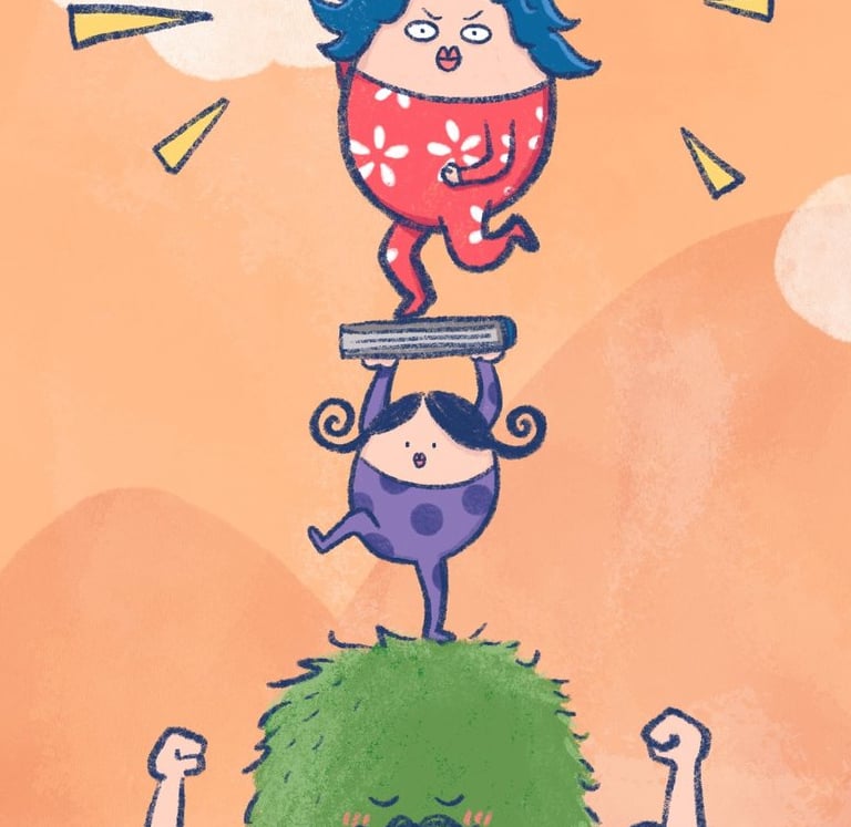 cute illustration wallpaper featuring three egg characters standing on each other
