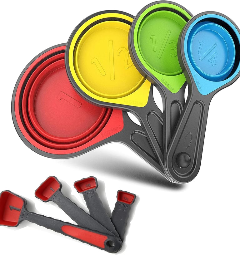 8-pcs Collapsible Silicone Soft Measuring Cups and Measuring Spoons,Food Grade Silicone Measurement