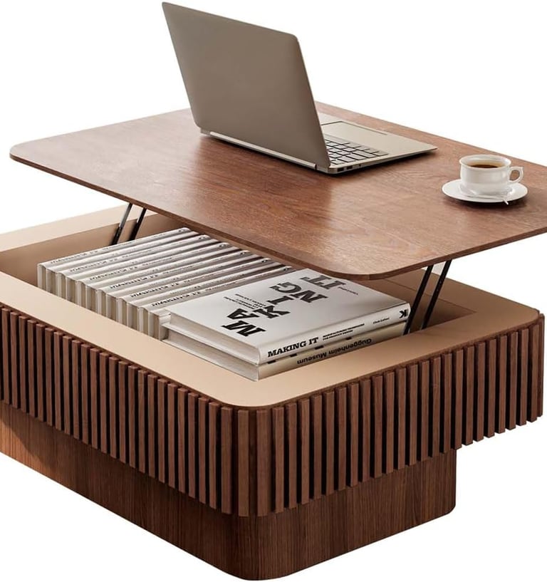 Solid Wood Coffee Table with Storage & Adjustable Height