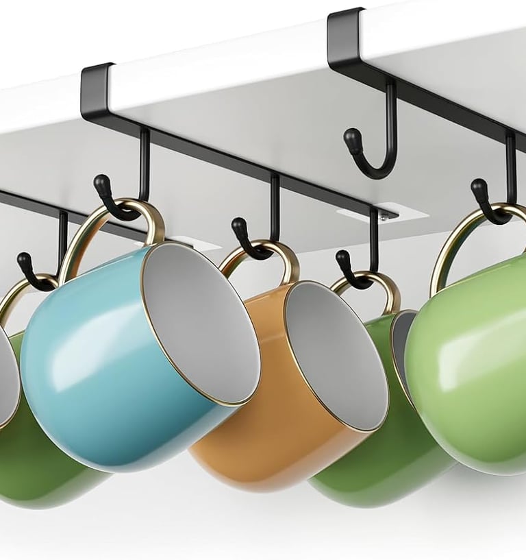 Mug Hooks for Cabinet, Clip-On Shelf and Only Fits Flat Cabinet Without Any Lip, 3pcs Mug Holder No