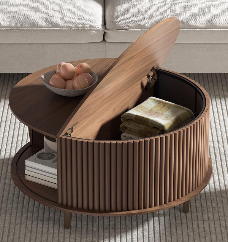 Fluted Center Table with Sliding Cabinet Door