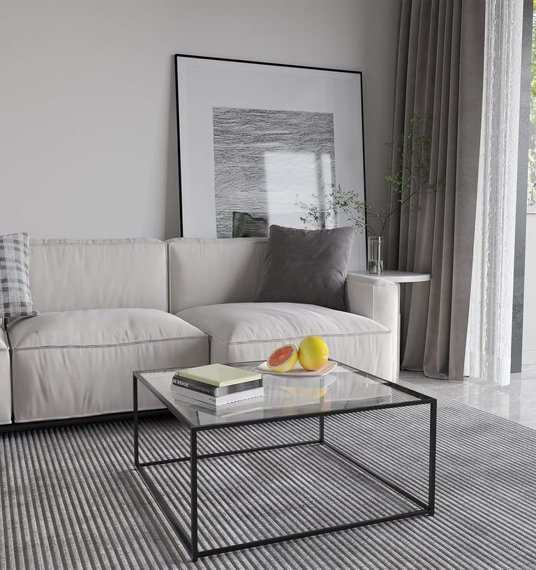 Tempered Glass Modern Coffee Table for Living Room with Sturdy Metal Frame