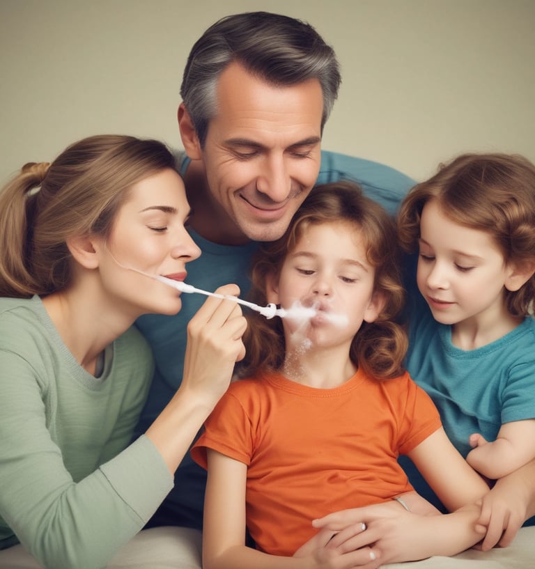Close-up of a sleek hydrogen inhaler device emitting gentle vapor in a calm home setting