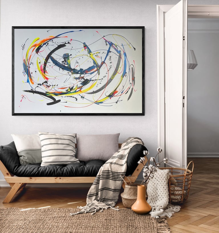 Oeuvre de l'artiste français Tiwan fréquence de l'univers décoration intérieure peinture sur toile acrylique  boutique