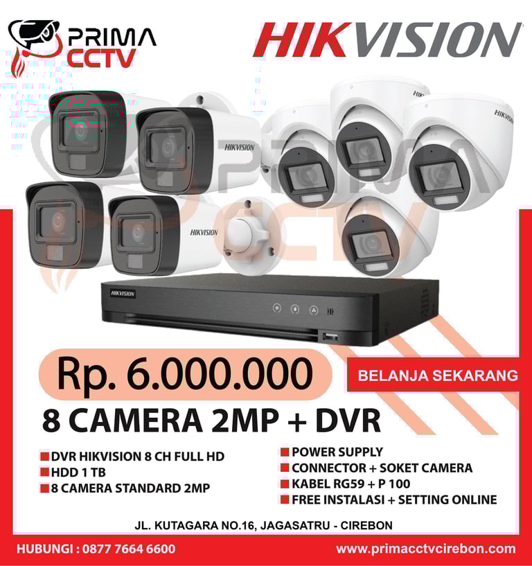 Paket 8CH Hikvision 2mp