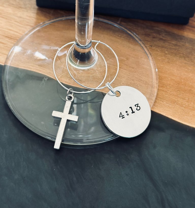 cross wine charm Philippians 4:13 wine charm