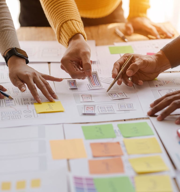 UX design process including user interviews, persona development and journey mapping