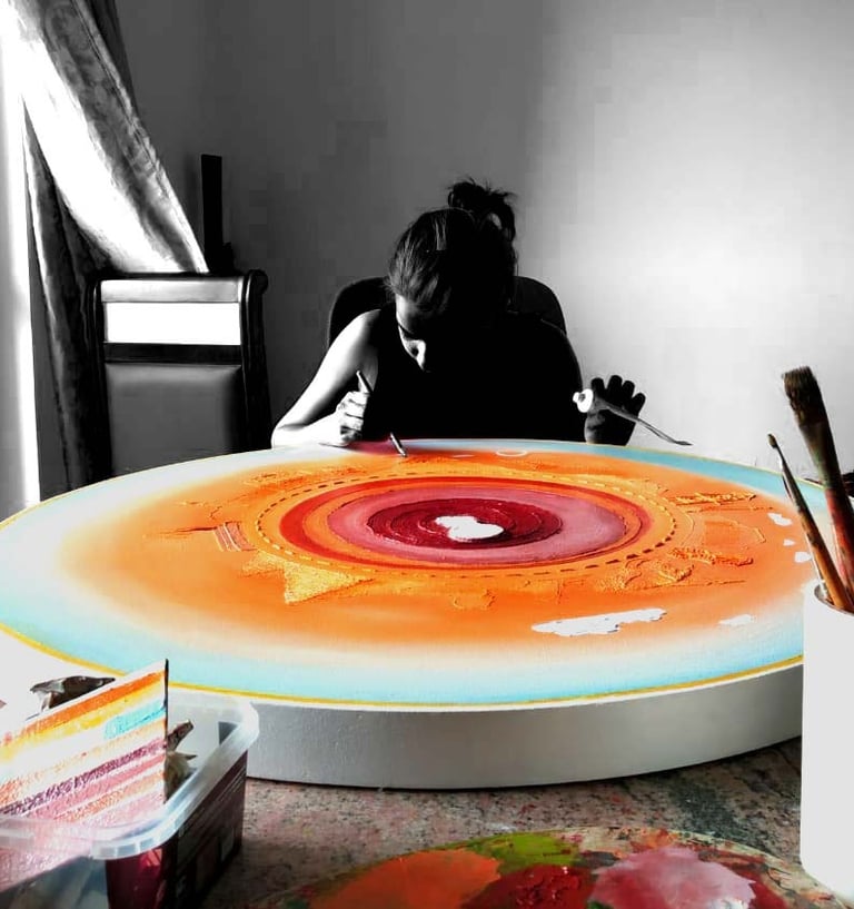 Artist at work, painting