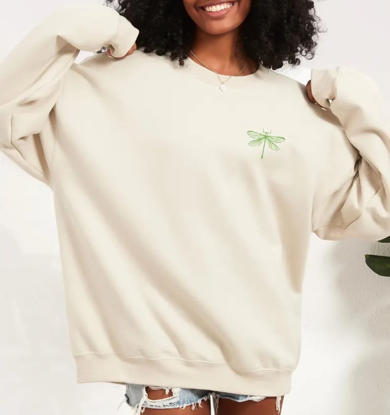 Embroidered Dragonfly Sweatshirt: Cozy Cottagecore Pullover