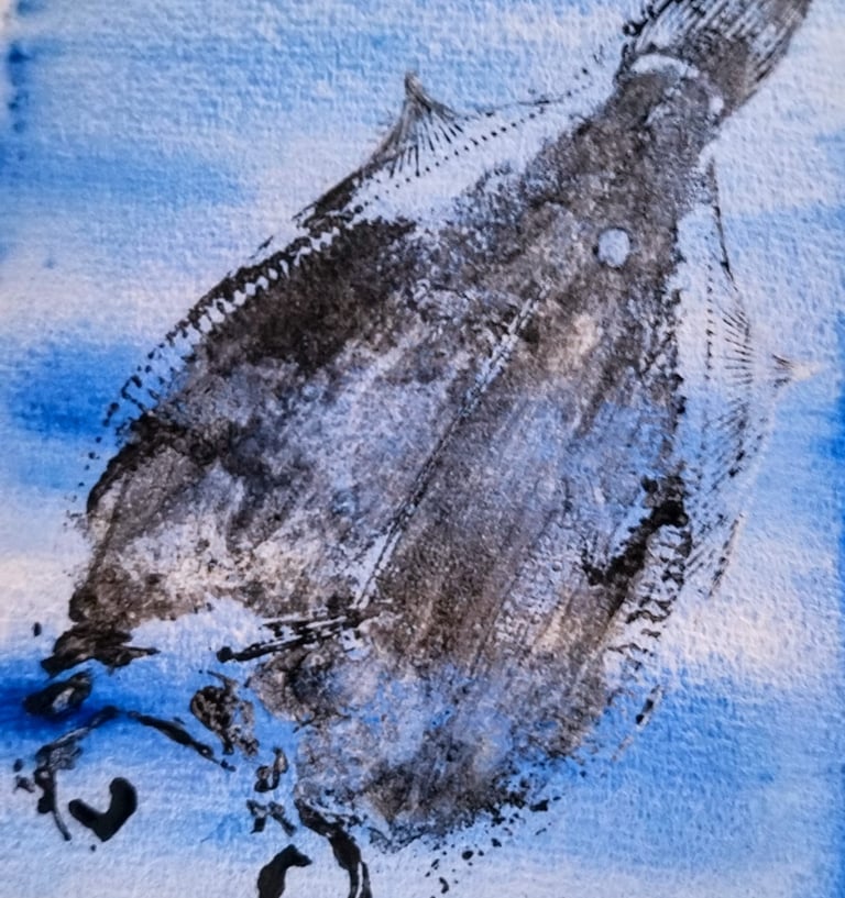 a fish fish on a blue background