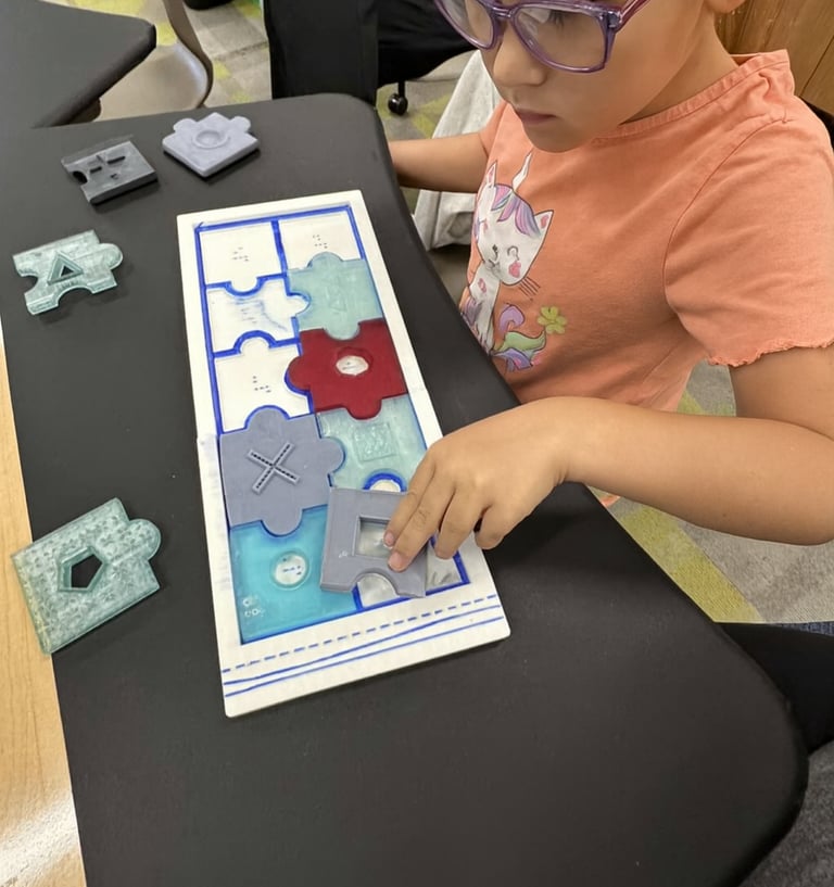 blind student uses tactile discrimination skills to assemble a tactile puzzle