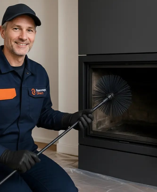 Ramoneur certifié intervenant dans une cheminée insert