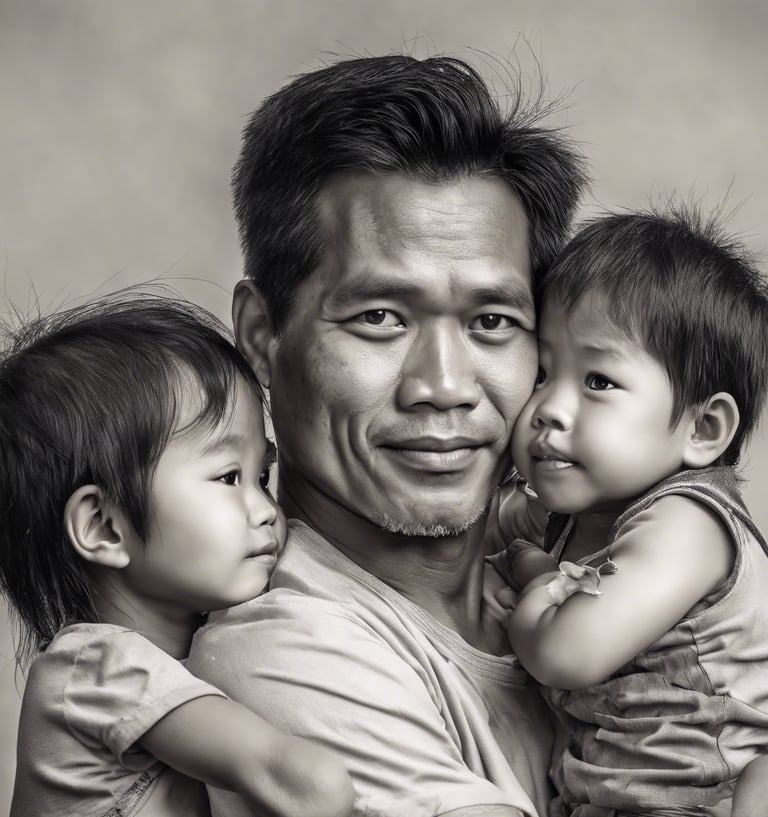 man in black t-shirt and brown shorts holding girl in blue and black jacket walking