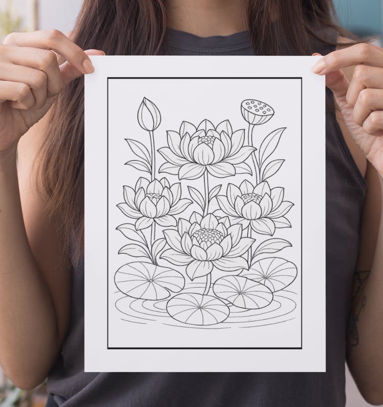 a woman holding up a drawing of a flower
