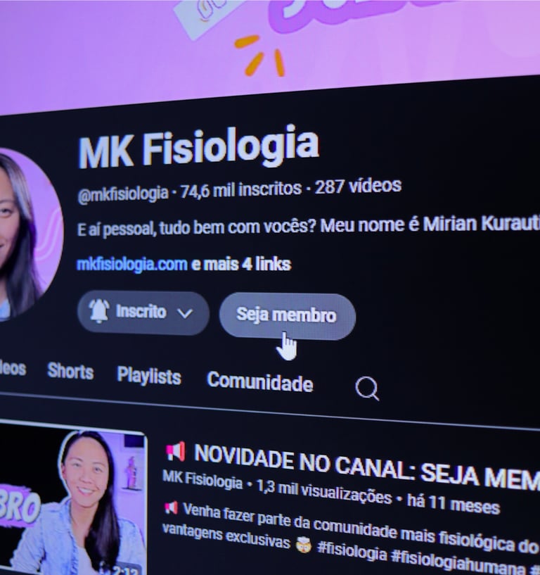 Foto da página do canal do YouTube dando destaque ao botão "seja membro"