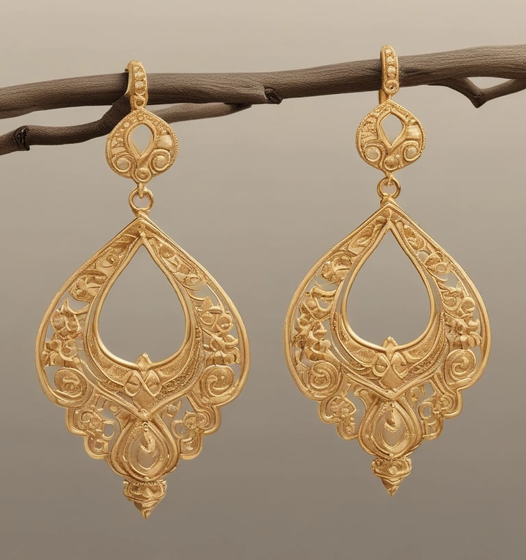 A jewelry store window display filled with mannequins adorned in elaborate, gold jewelry sets. The items include necklaces, bracelets, and full body chains, all intricately designed. The backdrop features a tufted, possibly velvet texture, adding to the luxurious atmosphere.