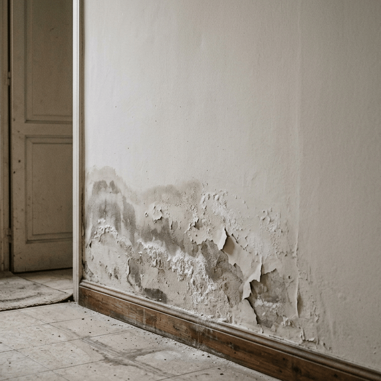 Pared interior con mal olor asociado a humedad por capilaridad